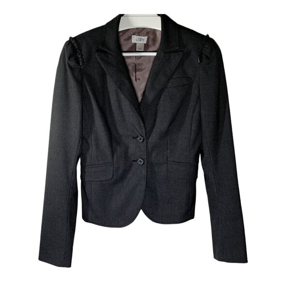 LOFT houndstooth plaid blazer xs brown gray preppy old money academia jacket - Picture 1 of 10